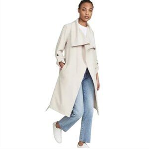 Soia & Kyo Lightweight Wrap Coat Ivory Belted Roll Tab Women’s Small trench
